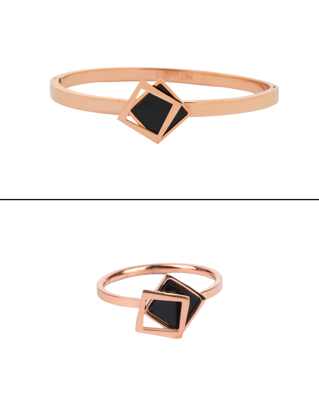 Back Image of Rosegold Dual Square Elegance Kada & Ring Set