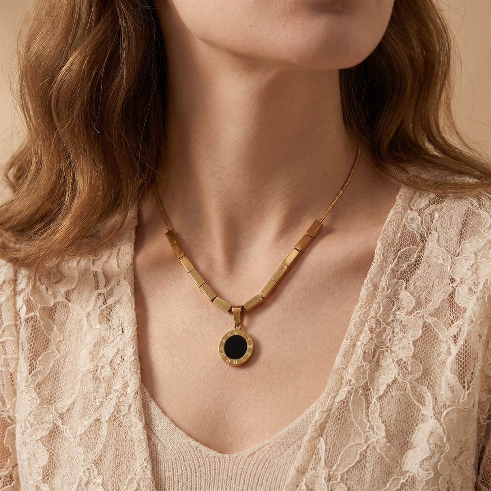 Roman Black Pendant Jewellery Combo with Evil Eye Charm Bracelet