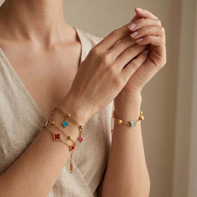 Clover Charm & Evil Eye 3-Piece Bracelet Set