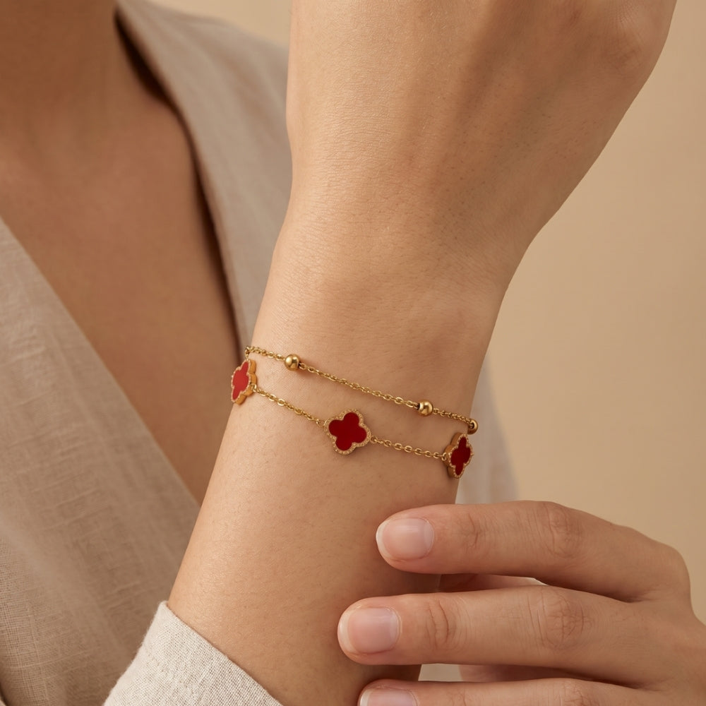 Clover Charm & Evil Eye 3-Piece Bracelet Set