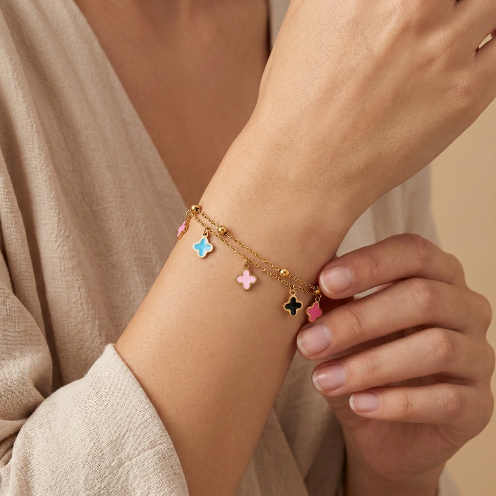 Clover Charm & Evil Eye 3-Piece Bracelet Set