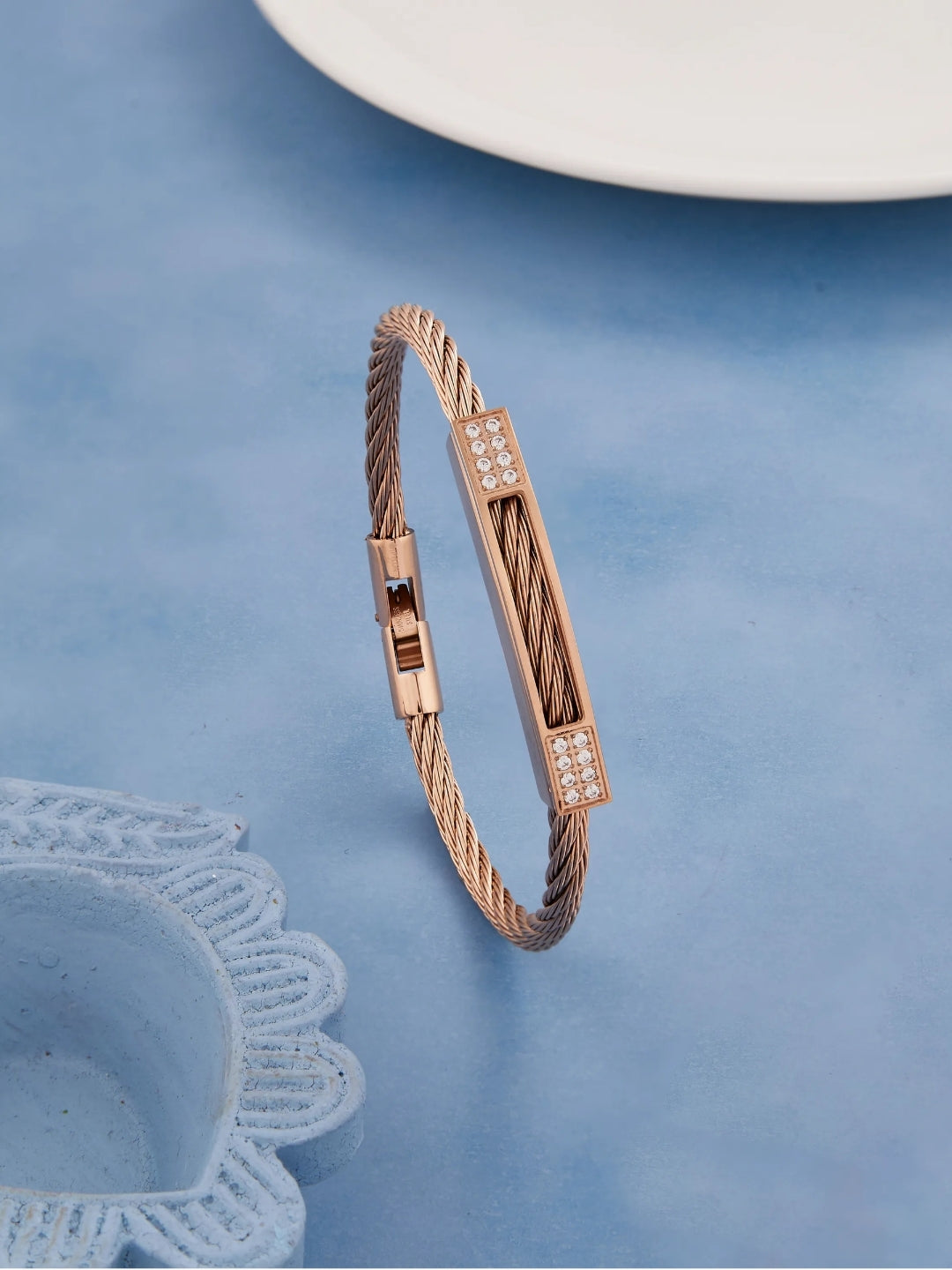 Elegant Rose Gold Braided Bracelet with Crystal Accents
