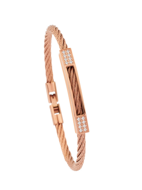 Elegant Rose Gold Braided Bracelet with Crystal Accents