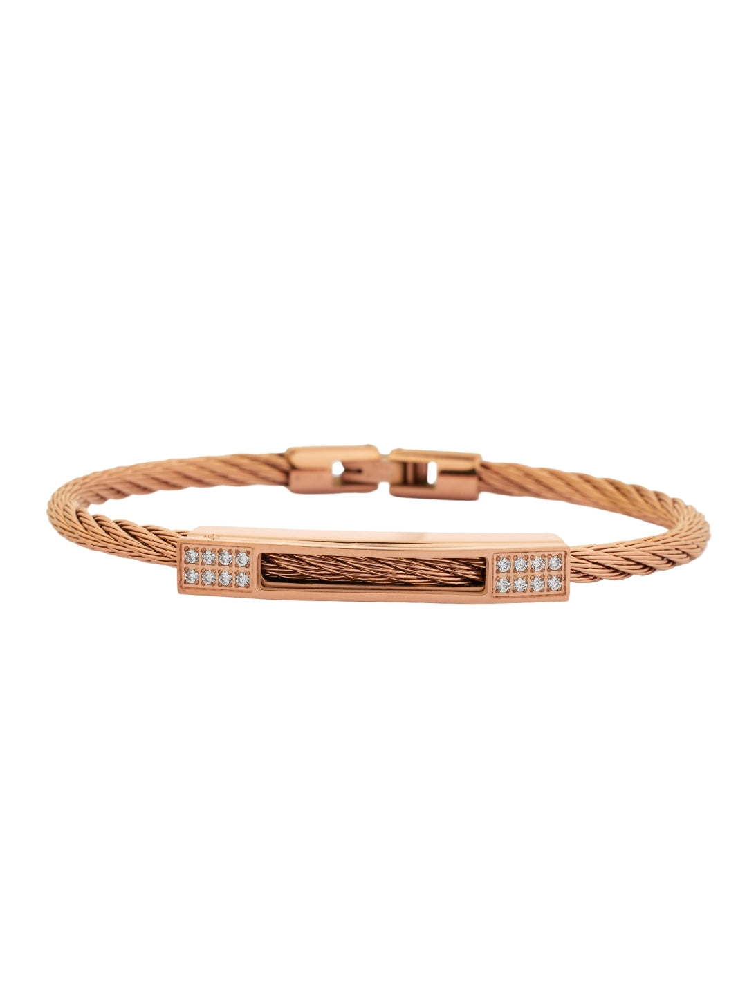 Elegant Rose Gold Braided Bracelet with Crystal Accents
